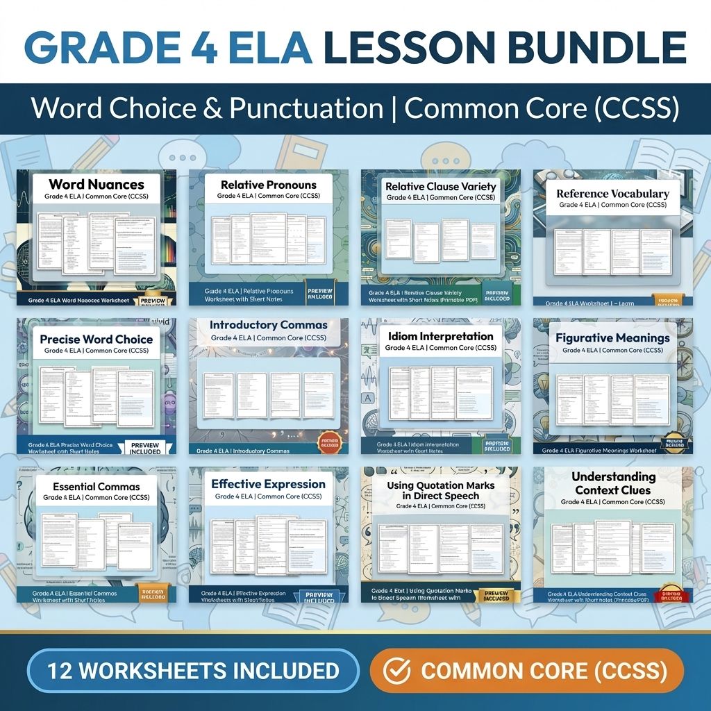 Grade 4 Language Skills for ELA Lesson Bundle: Word Choice and Punctuation  — bundle cover