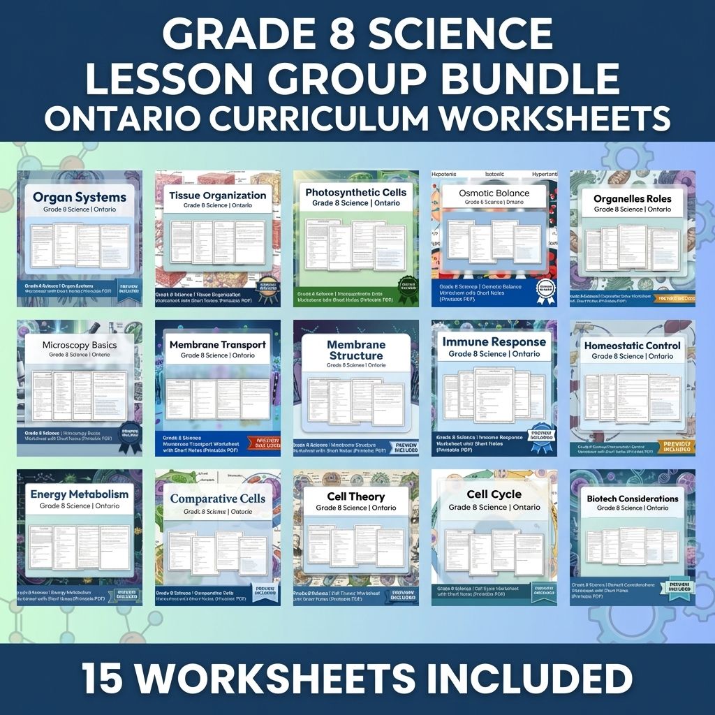 Grade 8 Science Lesson Group Bundle | Ontario Curriculum Worksheets — bundle cover