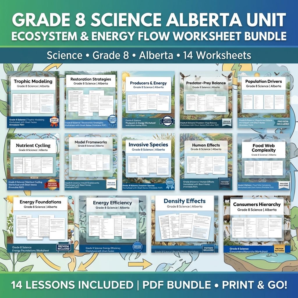 Grade 8 Science | Interactions & Ecosystems UNIT Worksheet Bundle  — bundle cover