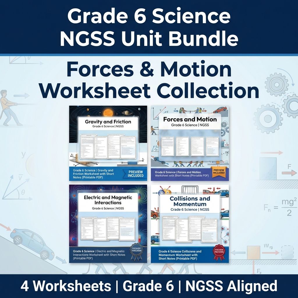 Grade 6 Science | Forces & Motion Unit Bundle NGSS Aligned Worksheets — bundle cover