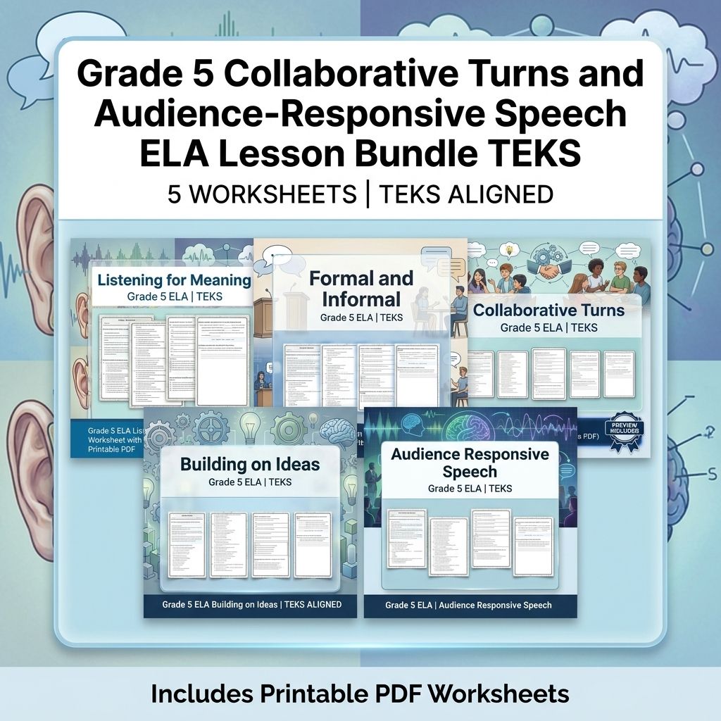 Grade 5 Collaborative Turns and Audience-Responsive Speech ELA Lessons TEKS — bundle cover