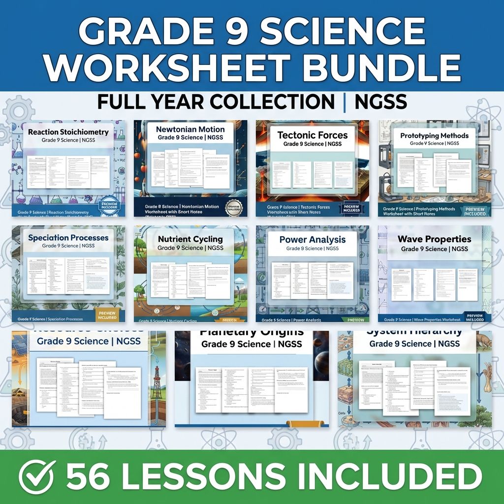 Grade 9 Science NGSS Worksheet Bundle – Comprehensive Year-Long Assessment Pack — bundle cover