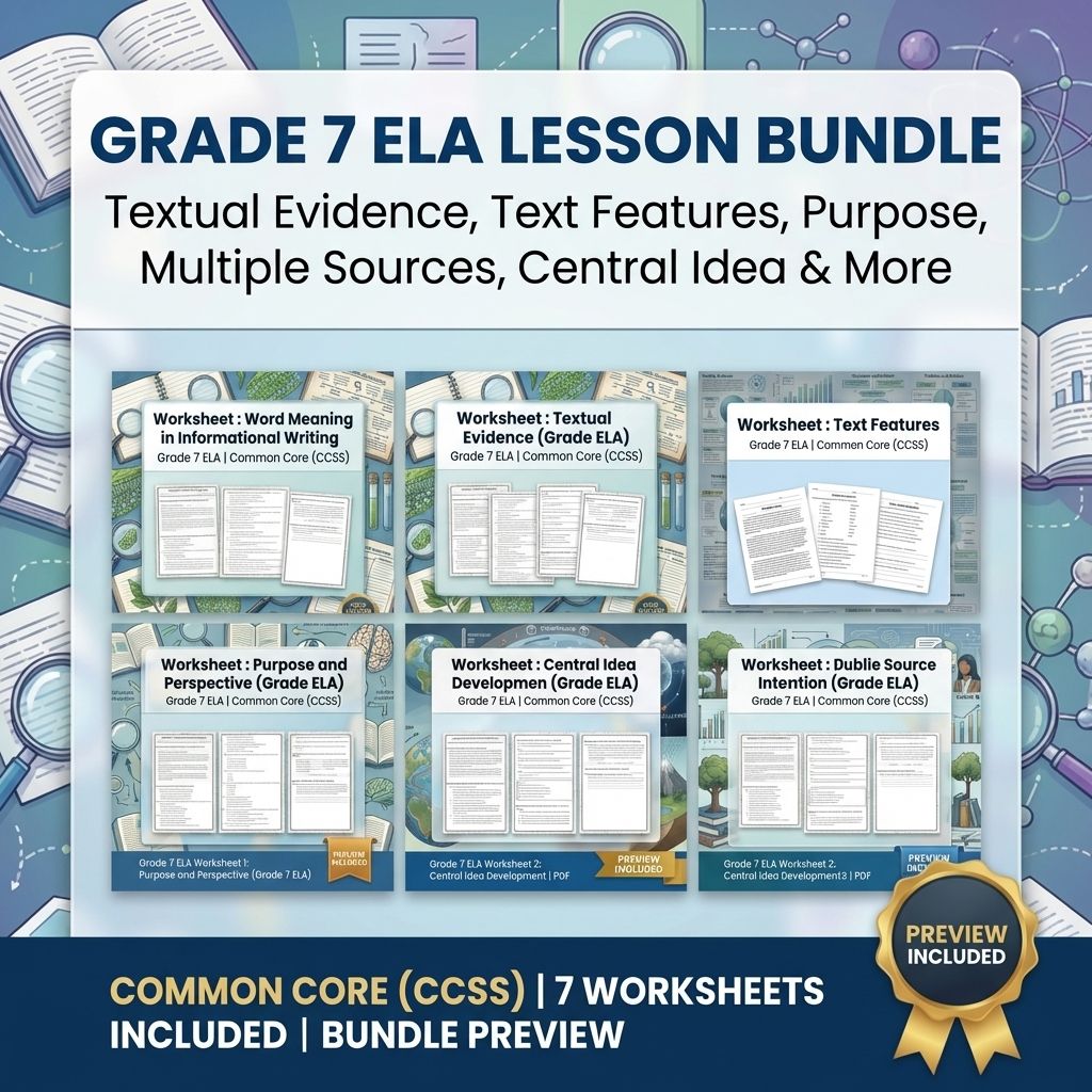Grade 7 Textual Evidence, Text Features ELA Lesson Bundle: Common Core (CCSS) — bundle cover