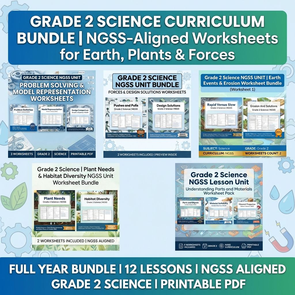 Grade 2 Science Worksheet Bundle | Plants, Materials & Objects NGSS Aligned — bundle cover