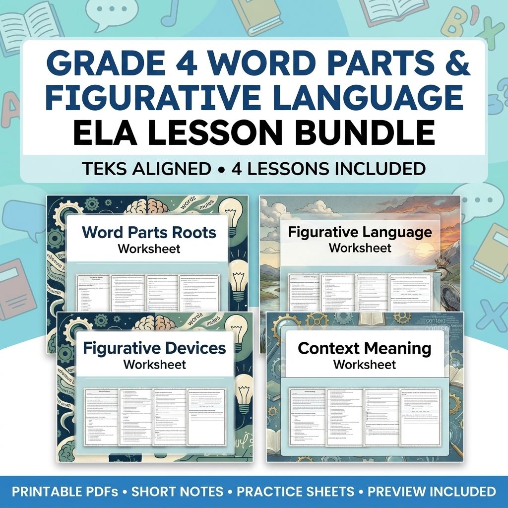 Grade 4 Word Parts and Figurative Language ELA Lesson Bundle: TEKS — bundle cover