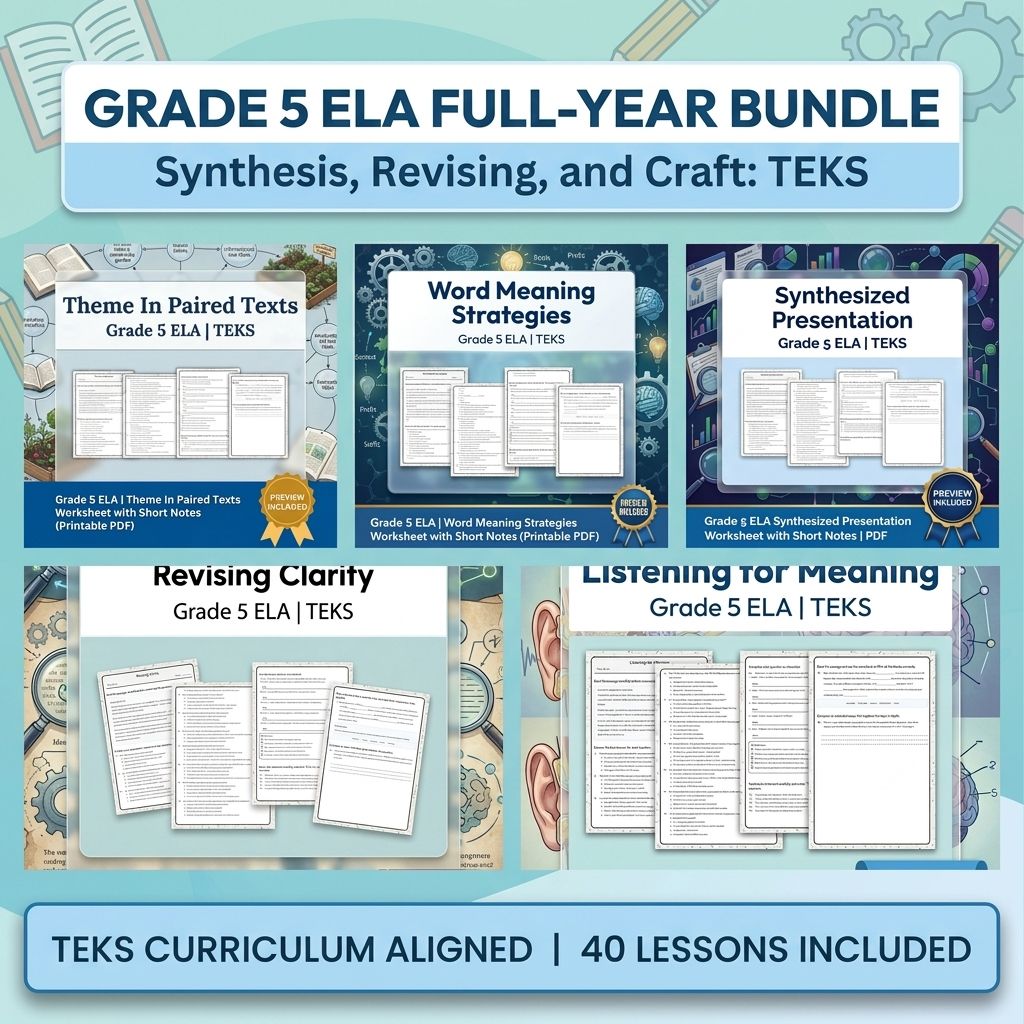 Grade 5 Synthesis, Revising, and Craft in ELA full-year bundle: TEKS — bundle cover