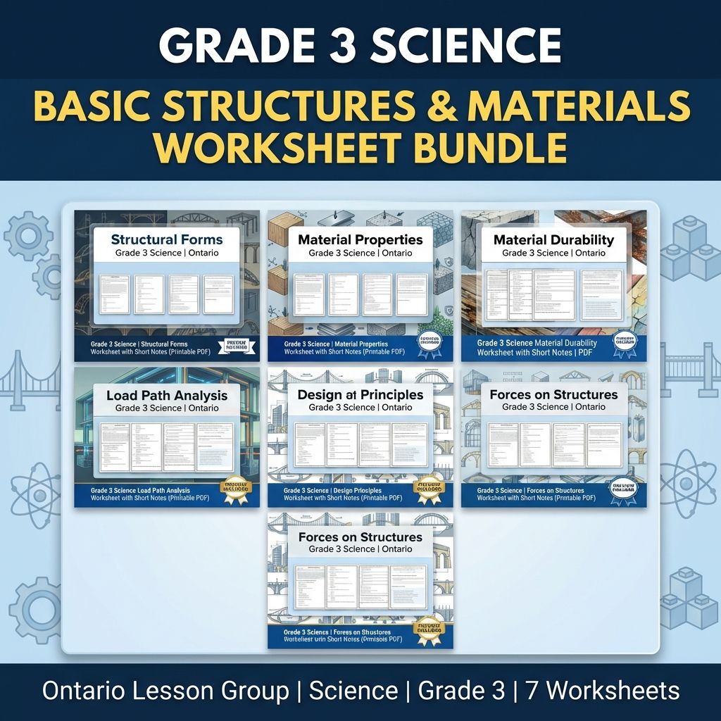 Grade 3 Science Basic Structures & Materials Worksheet Bundle | Ontario   — bundle cover
