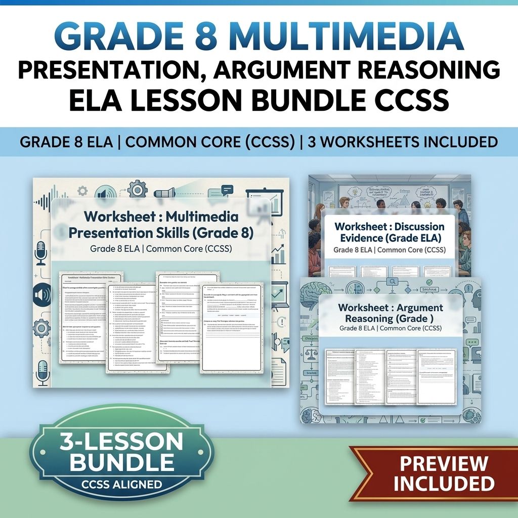 Grade 8 Multimedia Presentation, Argument Reasoning ELA Lesson Bundle CCSS — bundle cover