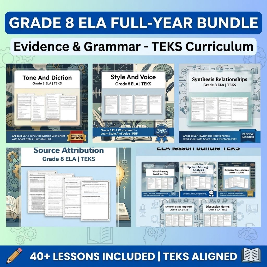 Grade 8 Evidence & Grammar ELA Full-Year Bundle TEKS — bundle cover