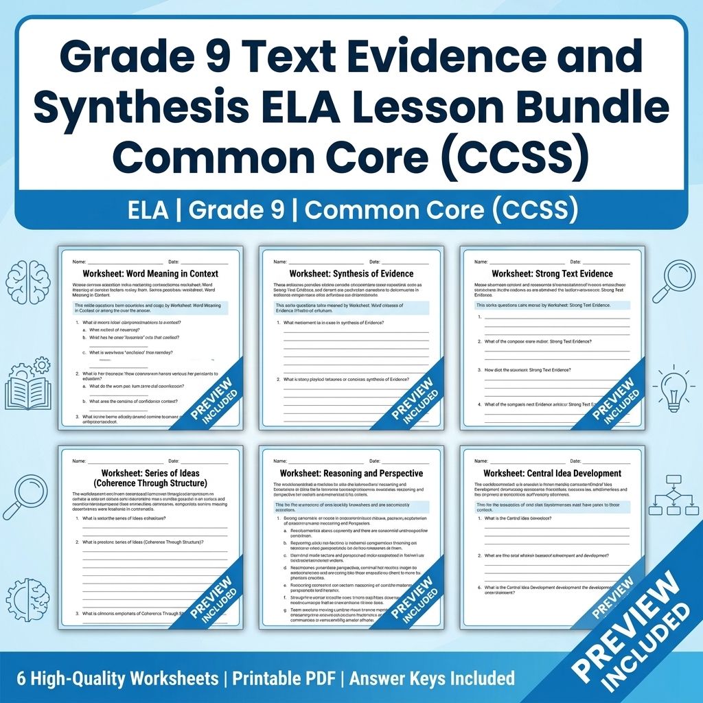 Grade 9 Text Evidence and Synthesis ELA Lesson Bundle Common Core (CCSS) — bundle cover