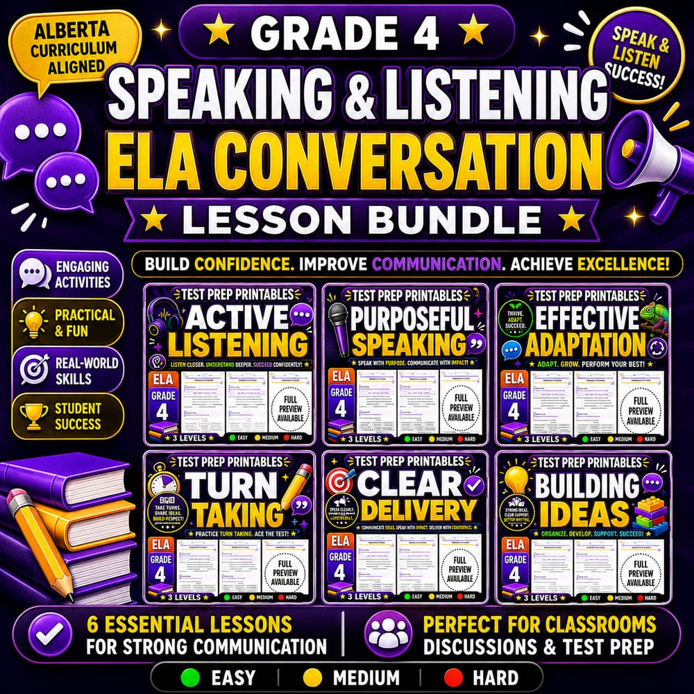 Grade 4 Speaking & Listening ELA Conversation Lesson Bundle: Alberta — bundle cover
