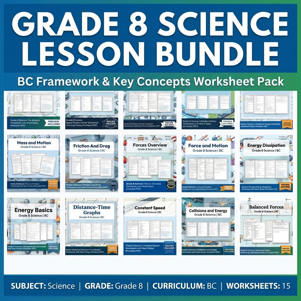 Grade 8 Science Lesson Bundle | BC Framework & Key Concepts Worksheet Pack — bundle cover