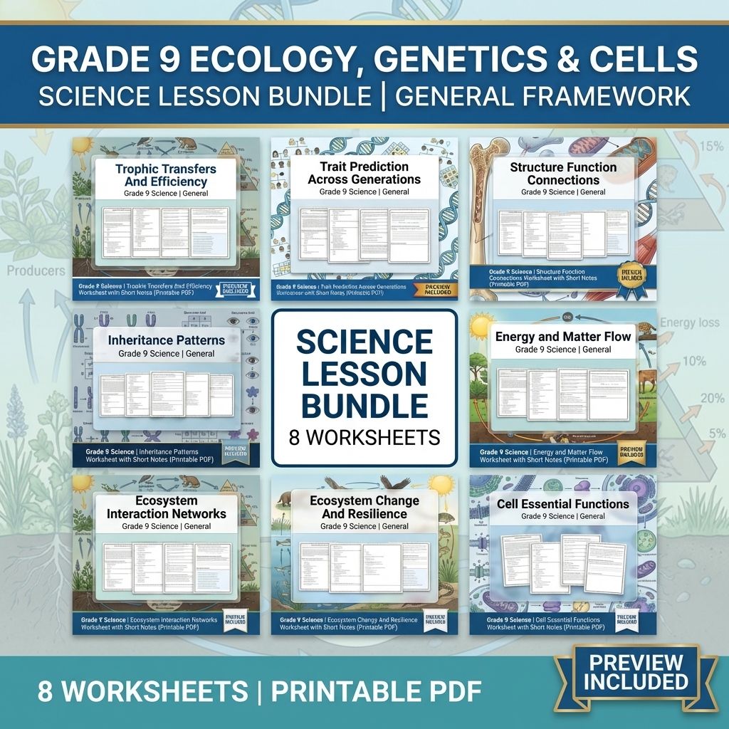 Grade 9 Ecology, Genetics & Cells Science Lesson Bundle | General Framework — bundle cover