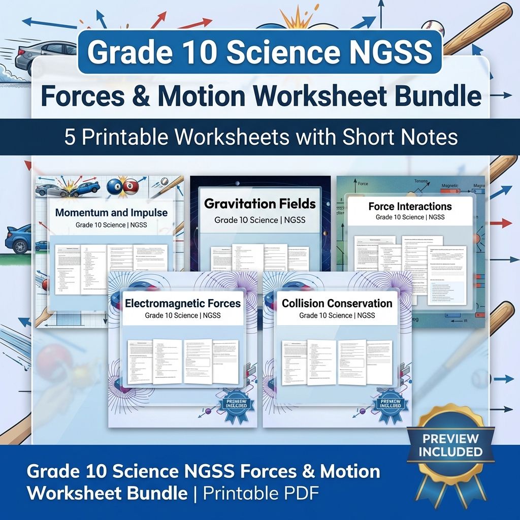 Grade 10 Science NGSS Unit | Motion & Forces Interactions Worksheet Bundle — bundle cover