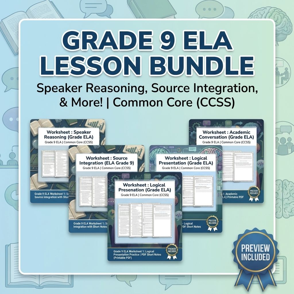 Grade 9 Speaker Reasoning & Source Integration ELA Lesson Bundle | CCSS — bundle cover