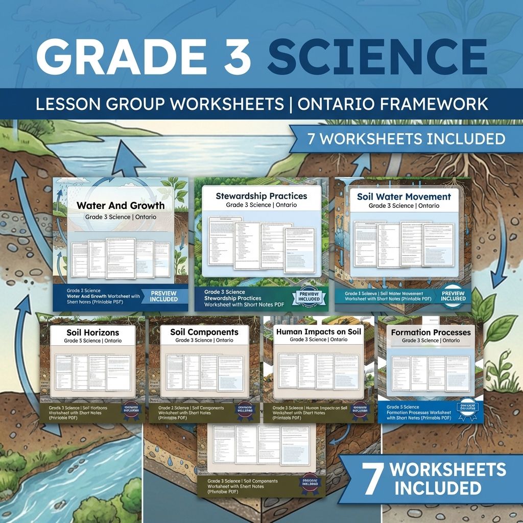 Grade 3 Science Lesson Group Worksheets | Ontario Framework — bundle cover