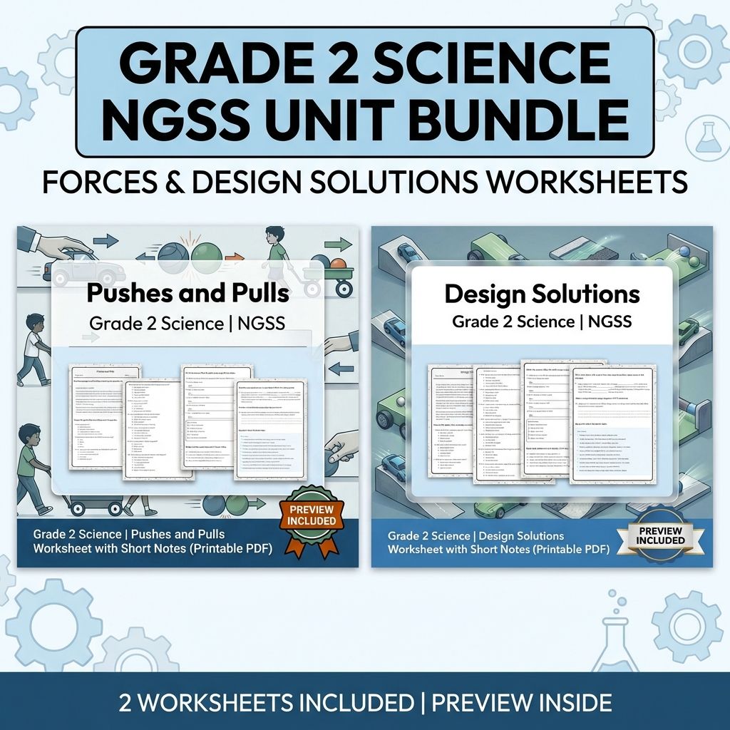 Grade 2 Science NGSS Unit | Motion & Forces Worksheet Pack for Young Learners — bundle cover
