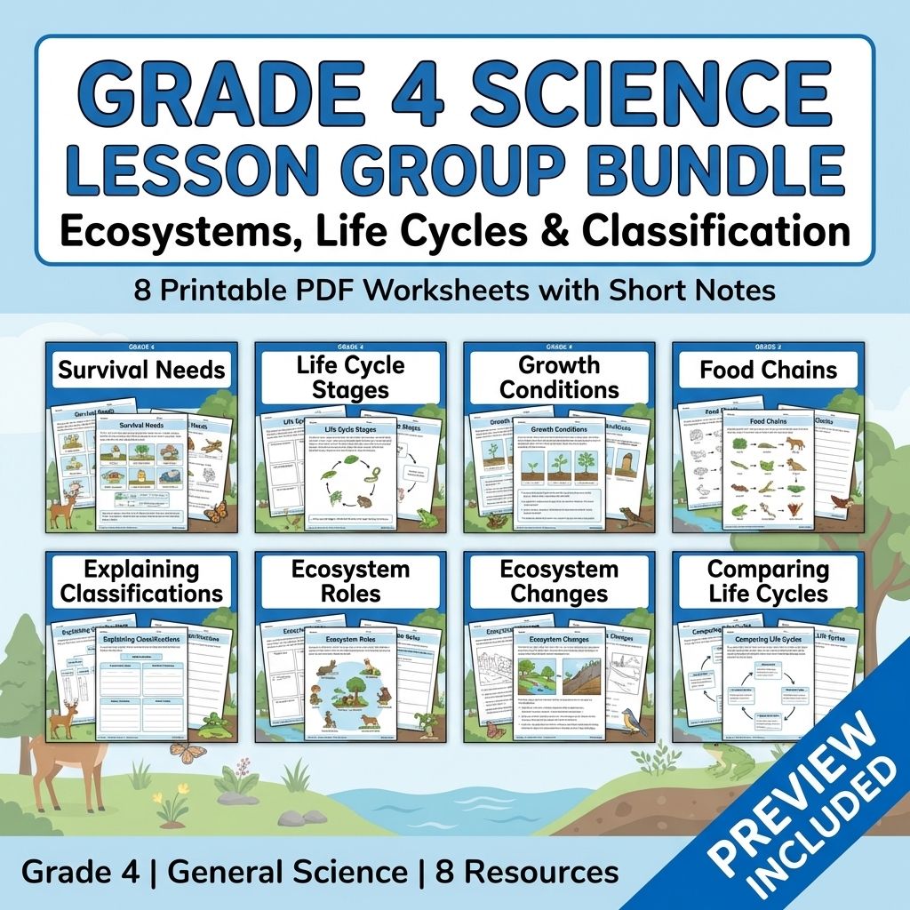 Grade 4 Science Lesson Group Bundle | Ecosystems, Life Cycles & Classification — bundle cover