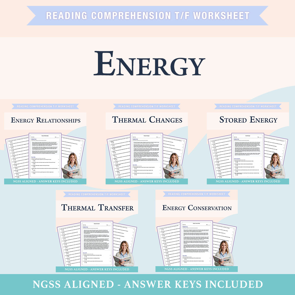 Grade 8 Science  Bundle | Energy & Thermal Transfer Worksheets(PDF + Answer Key) — bundle cover