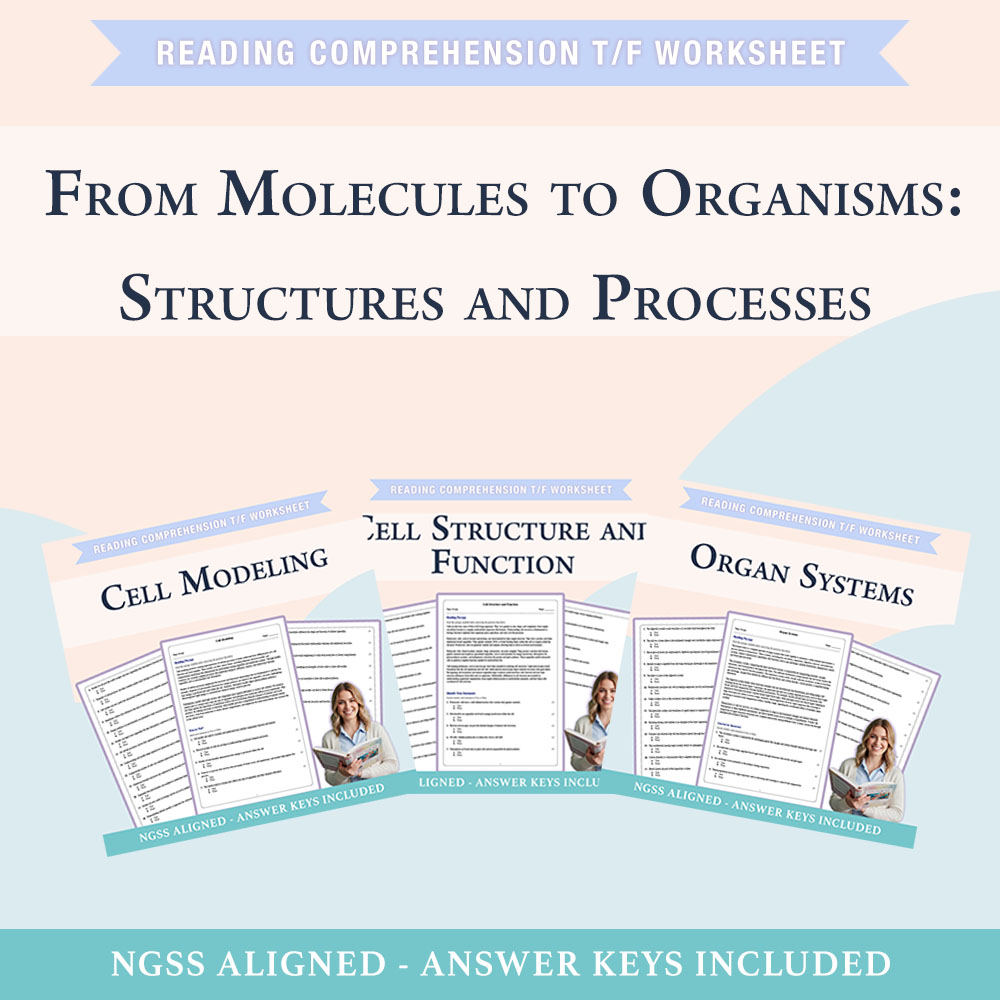 Grade 8 Science | Cell & Organ Systems Worksheets Bundle (PDF + Answer Key) — bundle cover