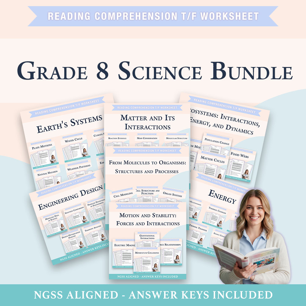 Grade 8 Science|Comprehensive STEM & Scientific Concepts Bundle(PDF +Answer Key) — bundle cover