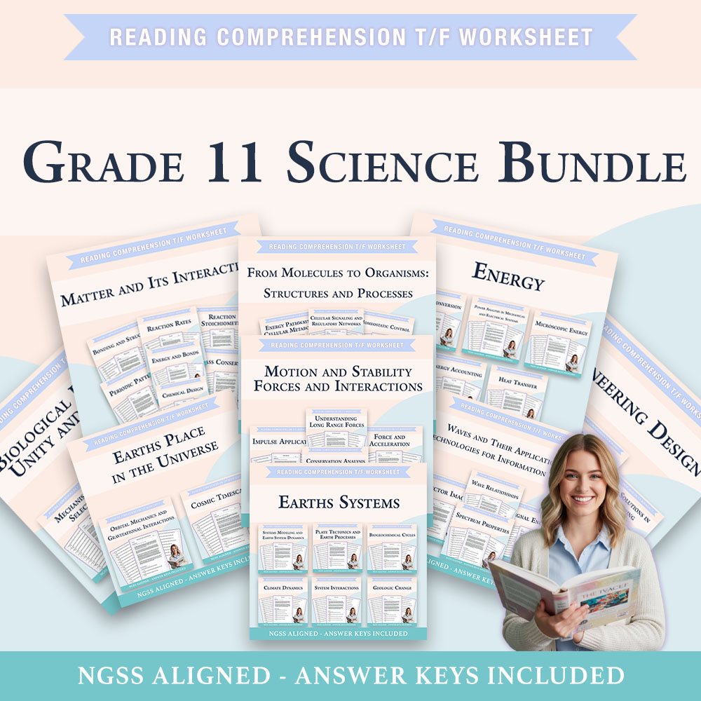 Grade 11 Science | Comprehensive STEM Worksheet Bundle (PDF + Answer Key) — bundle cover