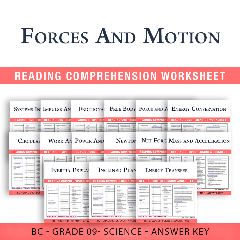 Grade 9 Science Worksheet Bundle | Forces, Energy & Motion (PDF + Answer Key) — bundle cover