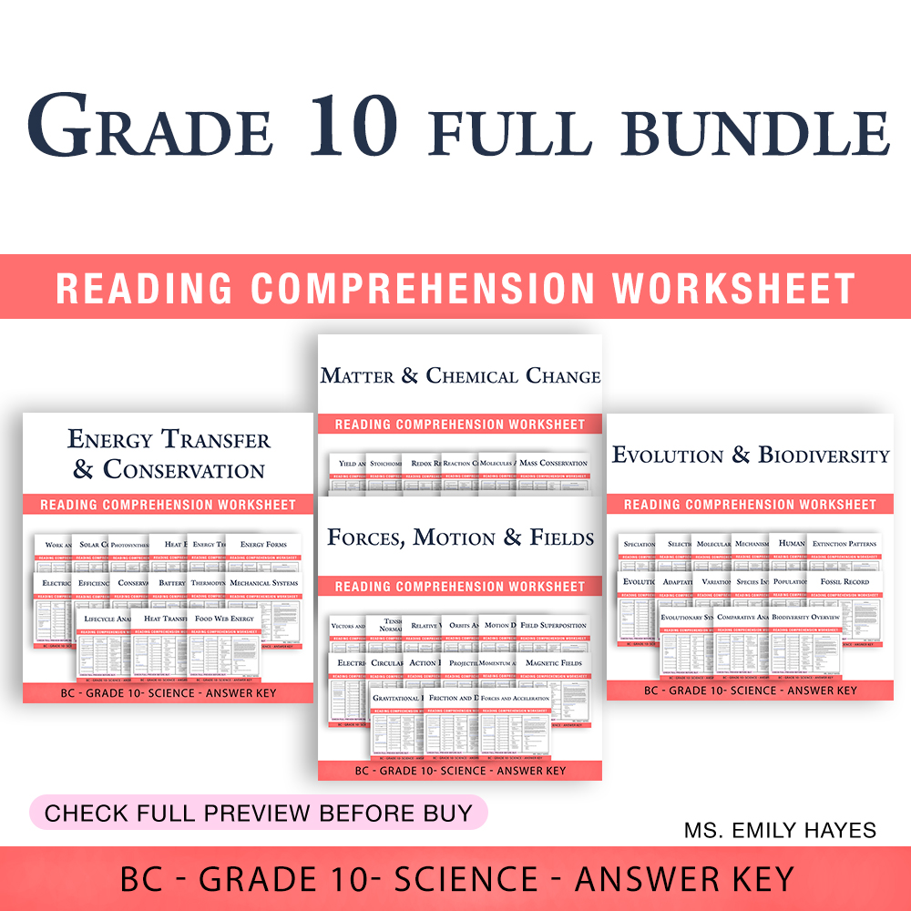 Grade 10 Science BC – Energy, Chemistry & Physics Concepts (PDF + Answer Keys) — bundle cover