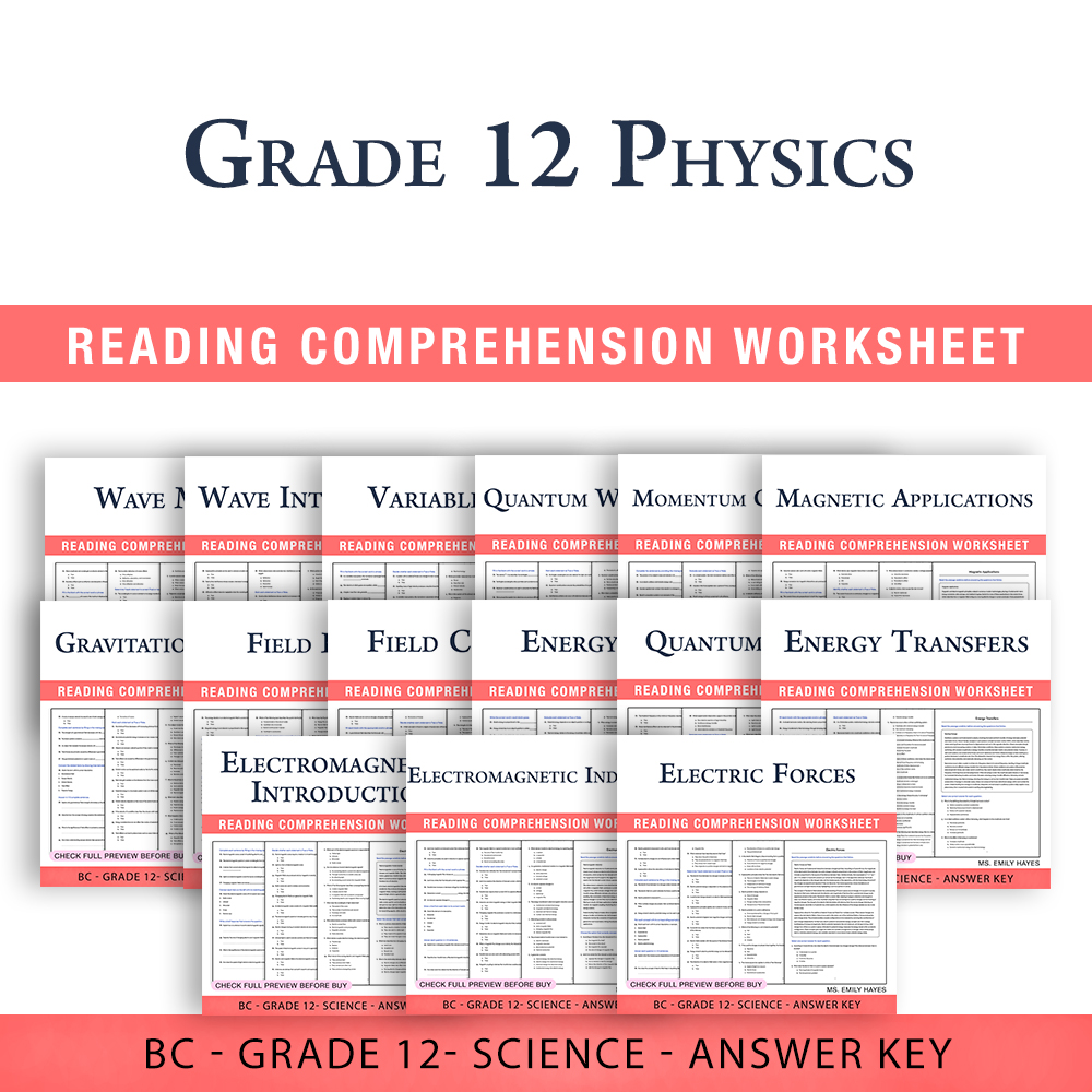 Grade 12 Science BC– Physics, Quantum, and Energy Concepts (PDF+ Answer Keys) — bundle cover