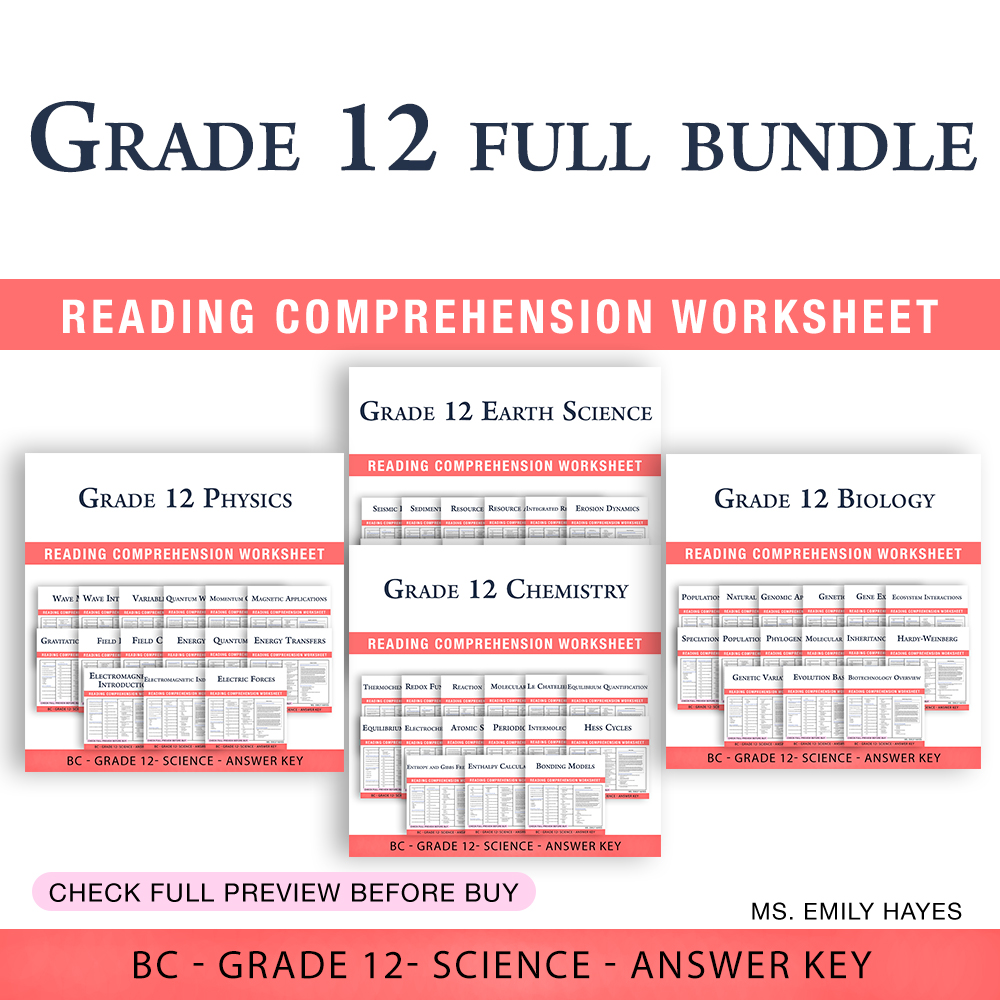 Grade 12 Science BC – Physics, Chemistry, Biology & Earth Science (PDF+ Answers) — bundle cover