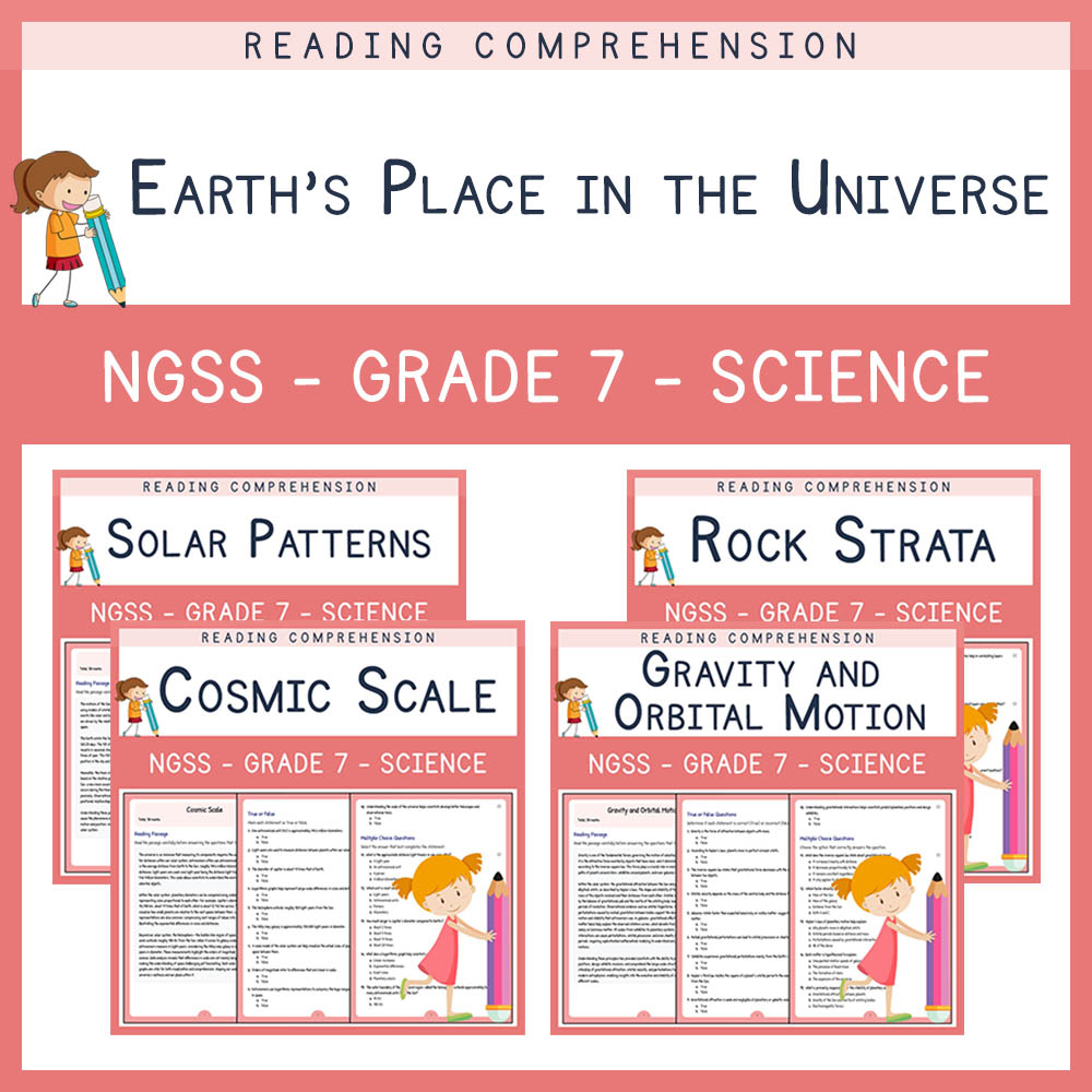 Grade 7 Science Unit | Solar Patterns, Rock Strata & Space Worksheets (NGSS Aligned) — bundle cover