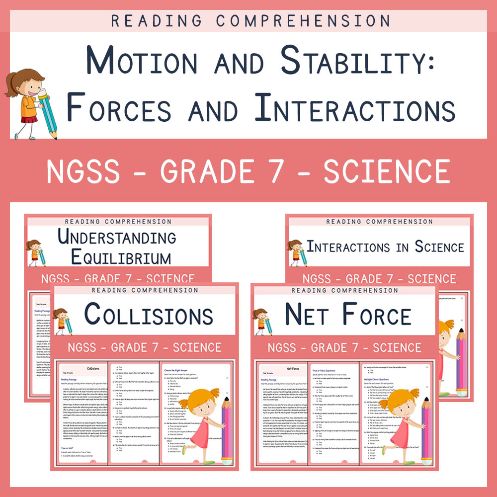 Grade 7 Science Unit | Forces, Equilibrium & Collisions Worksheet Pack (NGSS Aligned) — bundle cover
