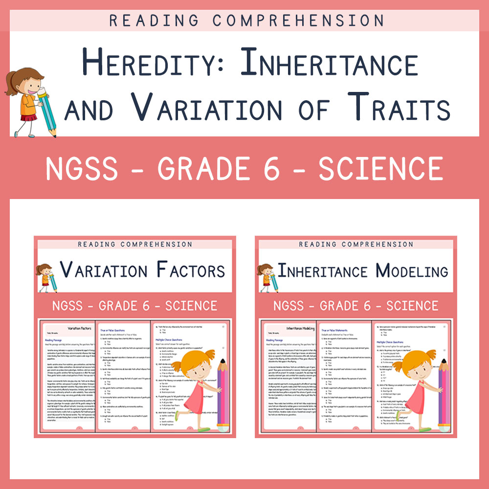 Grade 6 Science Unit | Variation Factors & Inheritance Worksheets (NGSS Aligned) — bundle cover