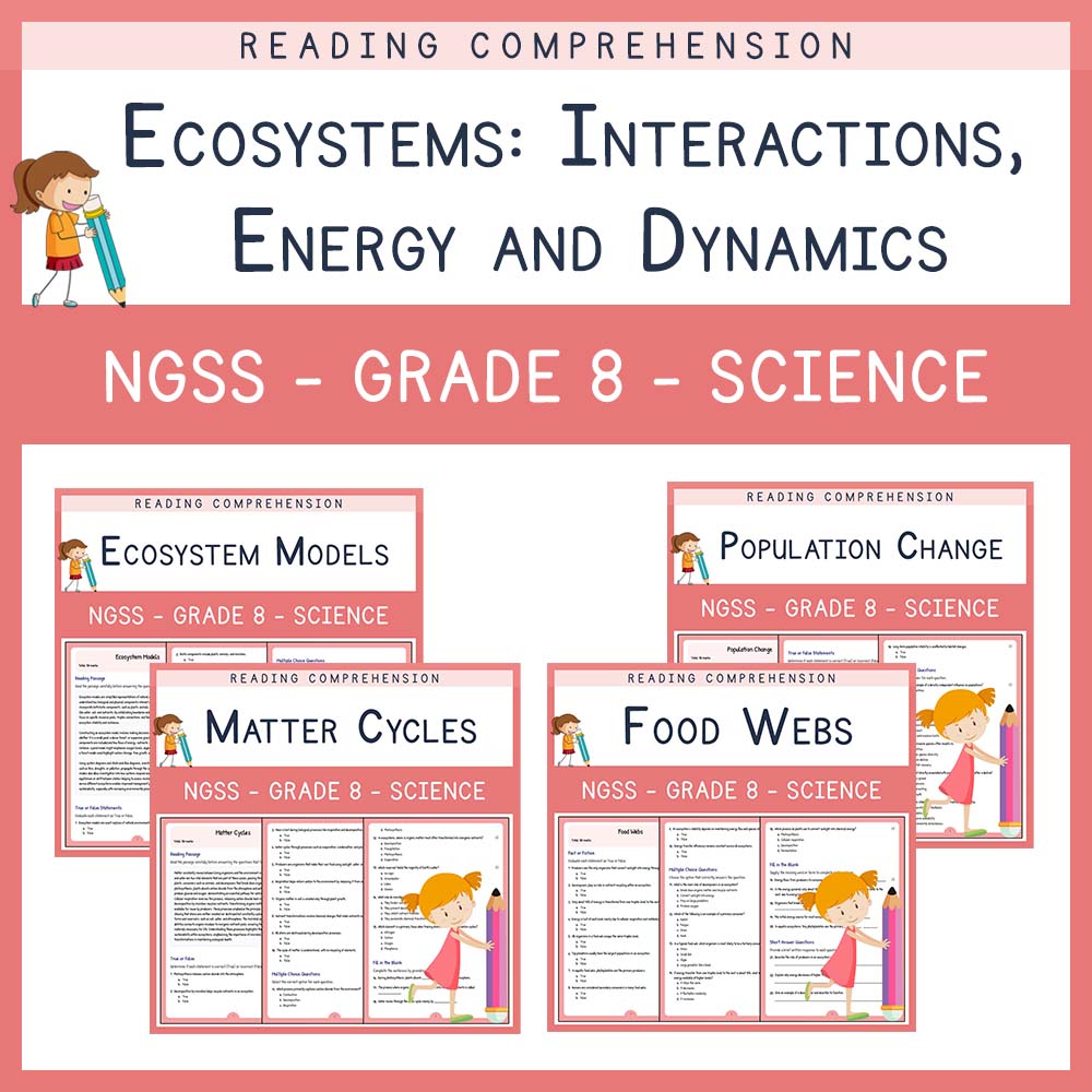 Grade 8 Science UNIT | Ecosystems & Environmental Cycles Worksheet Pack (NGSS Aligned) — bundle cover