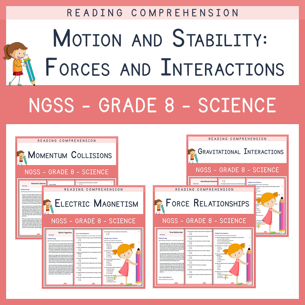 Grade 8 Science Unit | Forces, Magnetism & Momentum Worksheets (NGSS Aligned) — bundle cover