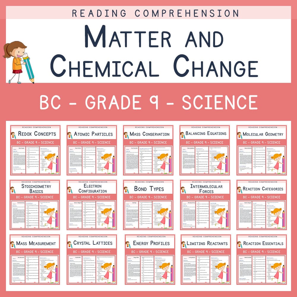 Grade 9 Science | Matter and Chemical Change Custom Bundle | BC Worksheets — bundle cover