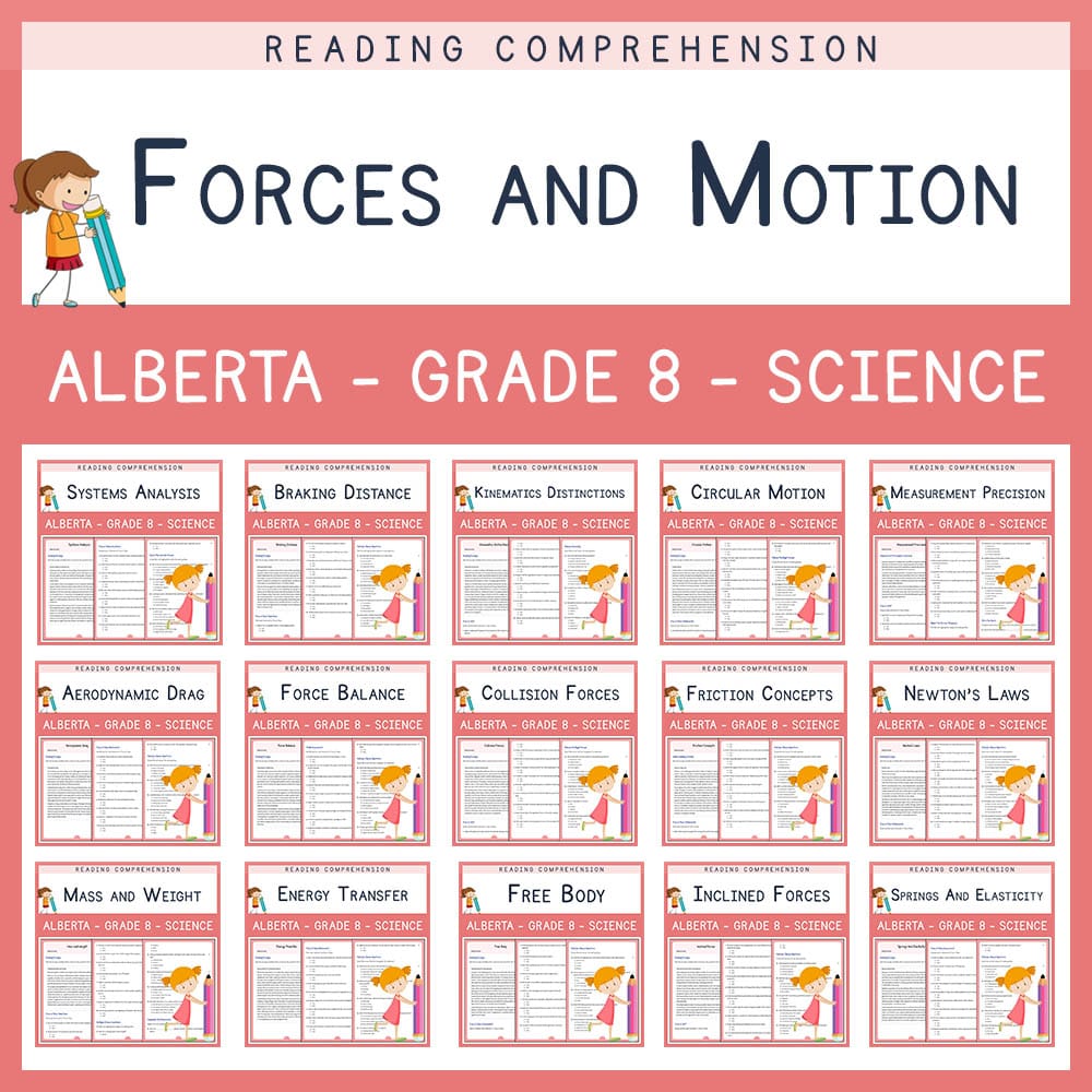 Grade 8 Science | Forces and Motion Custom Bundle Worksheets | Alberta Standards — bundle cover