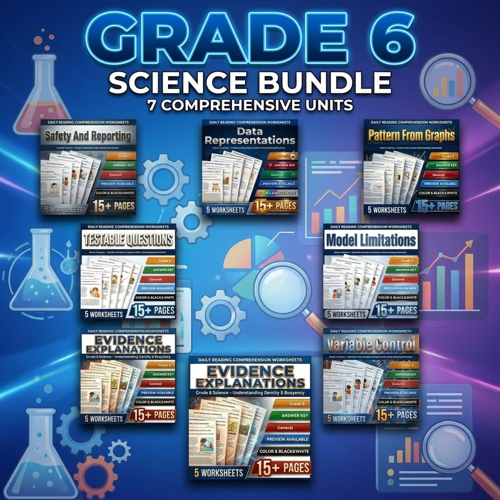Variables & Experiments Data Grade 6 Science  Worksheets Lesson Bundle | General — bundle cover