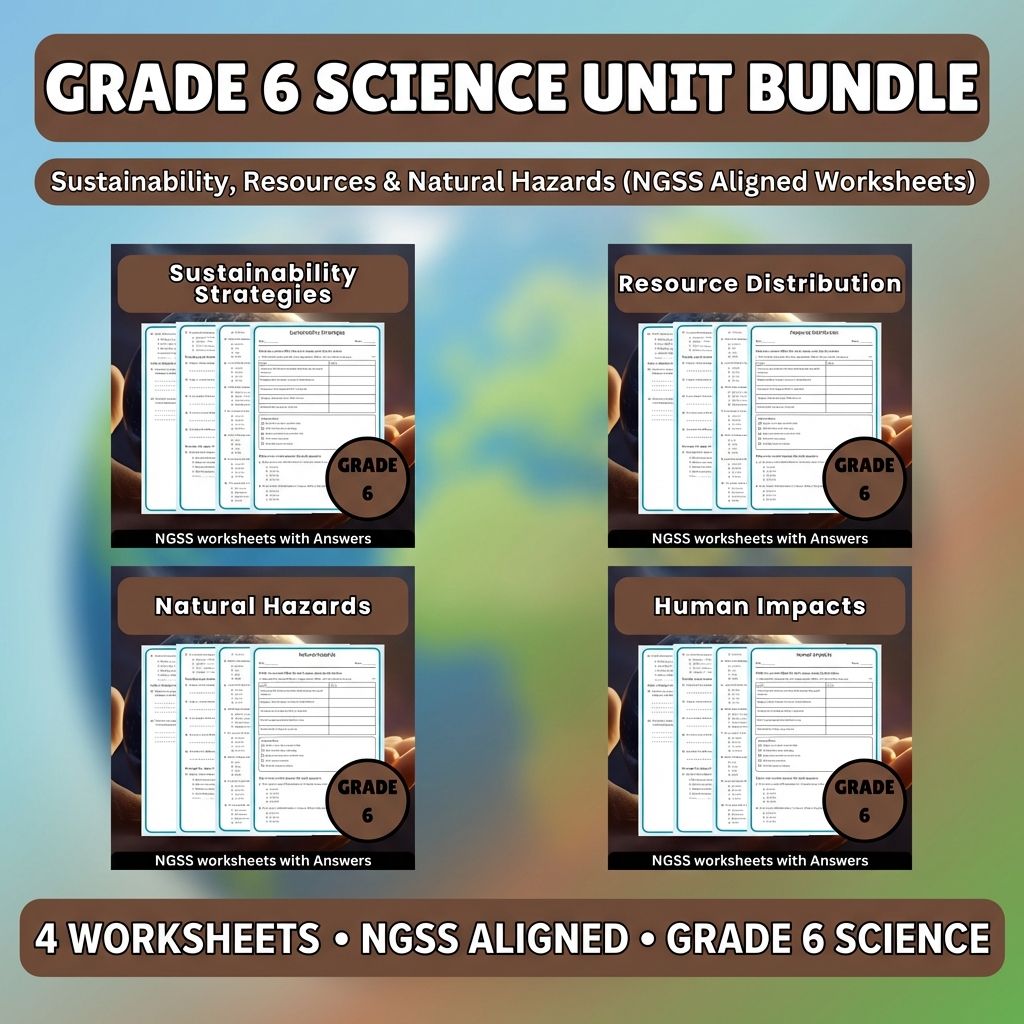 Grade 6 Science Unit | Natural Hazards & Human Impacts Worksheet Pack (NGSS) — bundle cover