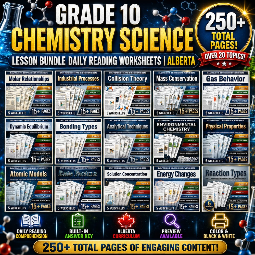 Grade 10 Chemistry Science Lesson Bundle Daily Reading Worksheets | Alberta — bundle cover
