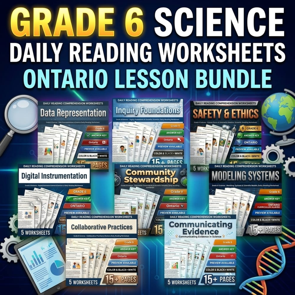 Science Grade 6 Science Daily Reading Worksheets Lesson Bundle | Ontario — bundle cover