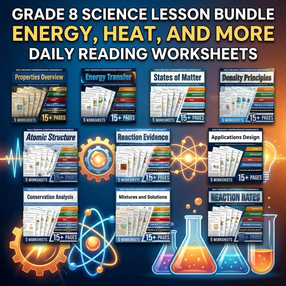 Grade 8 Energy Transfer & Heat Transfer Science Lesson Bundle | TEKS Daily — bundle cover