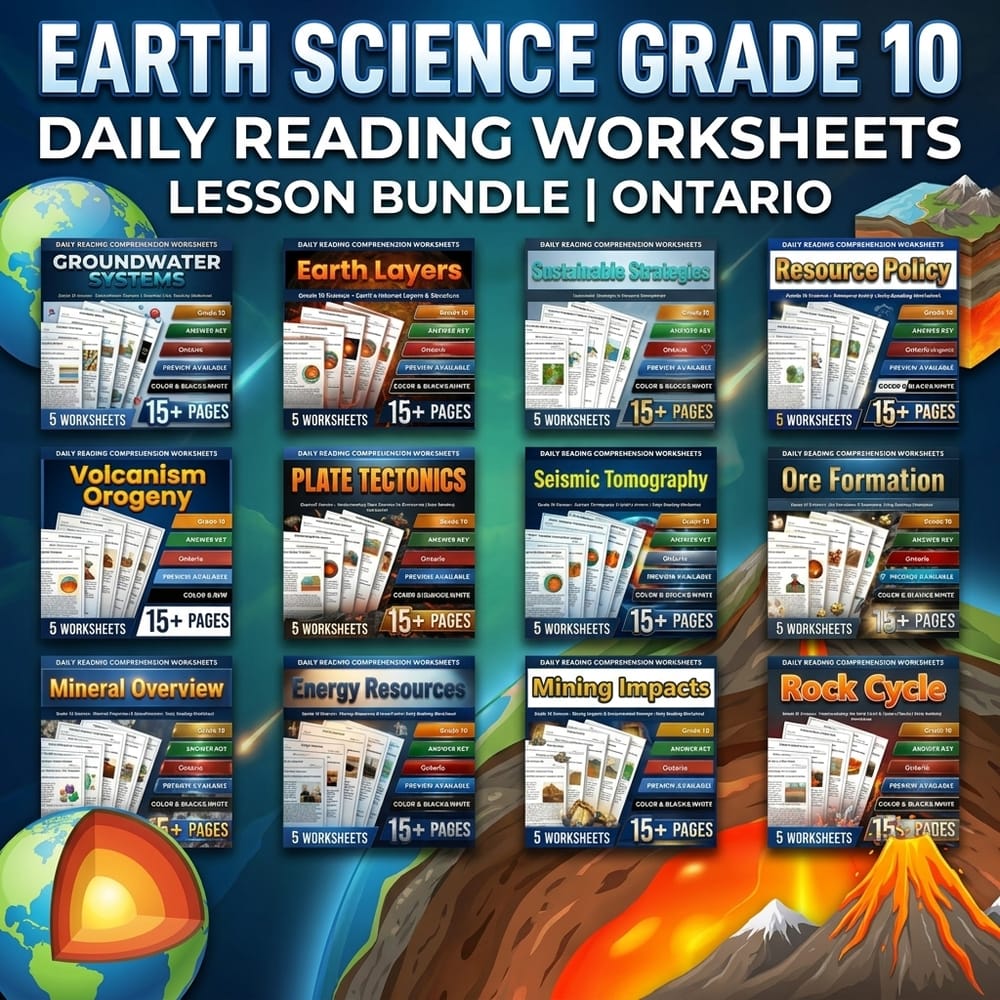 Earth Science Grade 10 Science Daily Reading Worksheets Lesson Bundle | Ontario — bundle cover