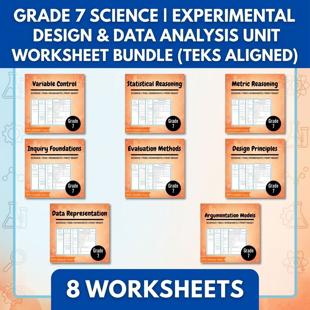 Grade 7 Science Unit Worksheet Pack- Data Analysis,Experimental Design & Inquiry — bundle cover