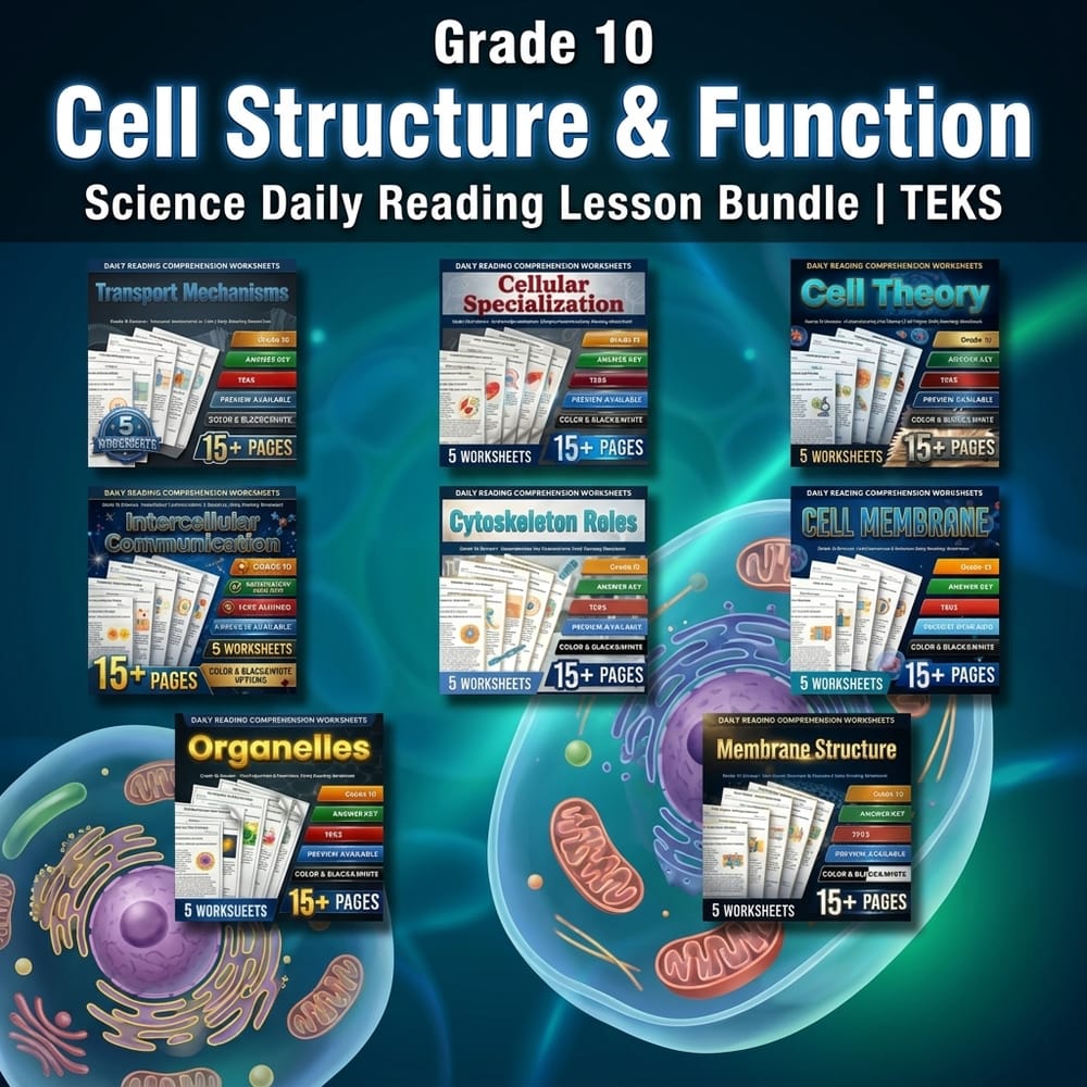 Grade 10 Cell Structure & Function Science Daily Reading Lesson Bundle | TEKS — bundle cover