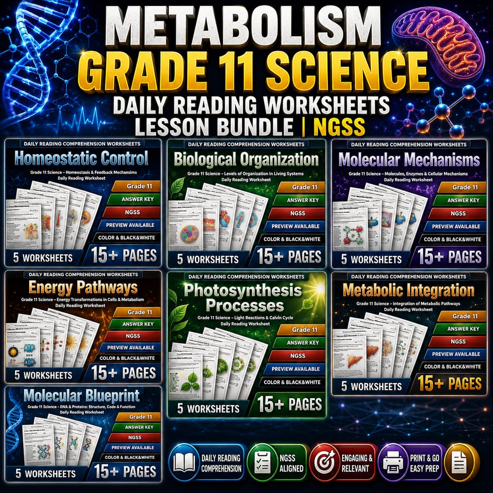Metabolism Grade 11 Science Daily Reading Worksheets Lesson Bundle|NGSS — bundle cover