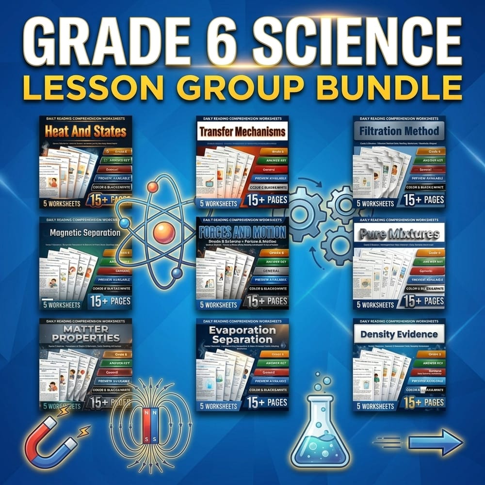 Matter, Heat & Forces Lesson Bundle | Grade 6 Science | General — bundle cover