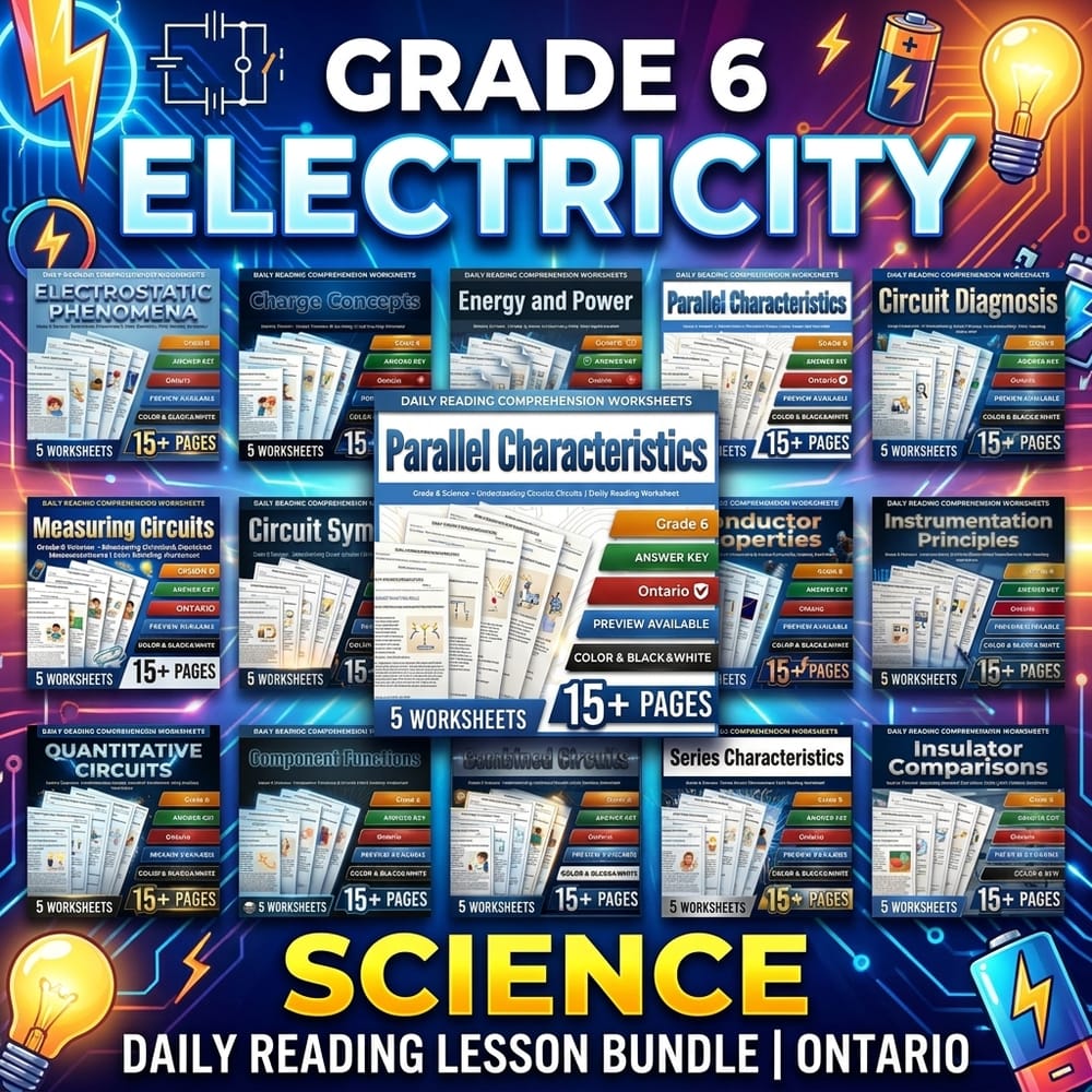 Grade 6 Electricity Science Daily Reading Lesson Bundle | Ontario — bundle cover