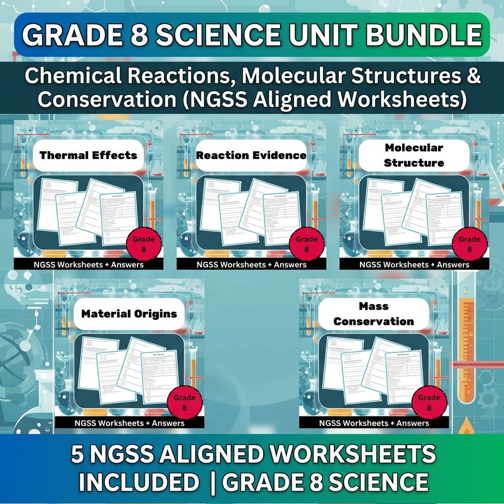 Grade 8 Science | Molecular Structures & Energy Effects Unit Worksheet Pack-NGSS — bundle cover