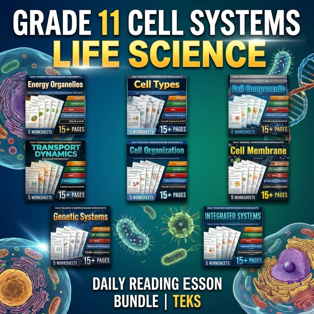 Grade 11 Cell Systems Life Science Daily Reading Lesson Bundle | TEKS — bundle cover